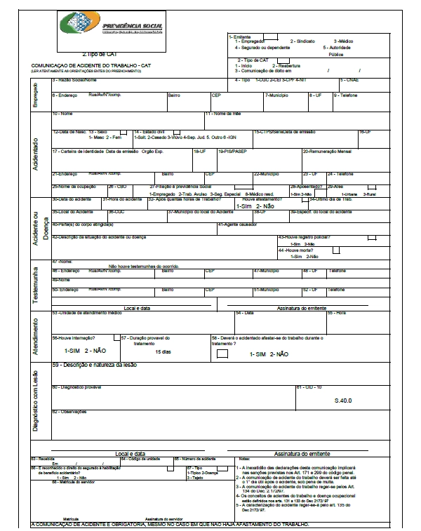 Comunicação de Acidente de Trabalho